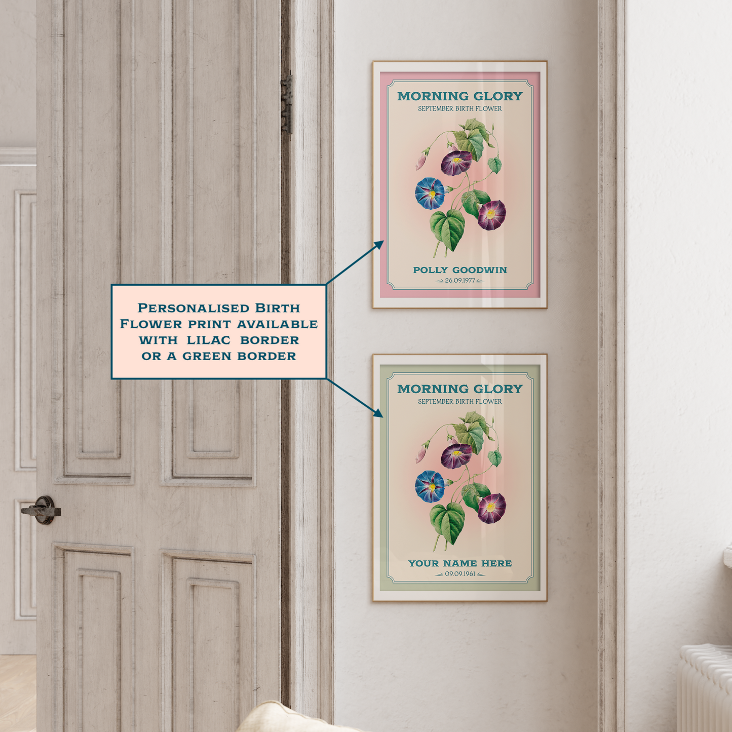 Personalised September Birth Flower Art Print – Morning Glory Print