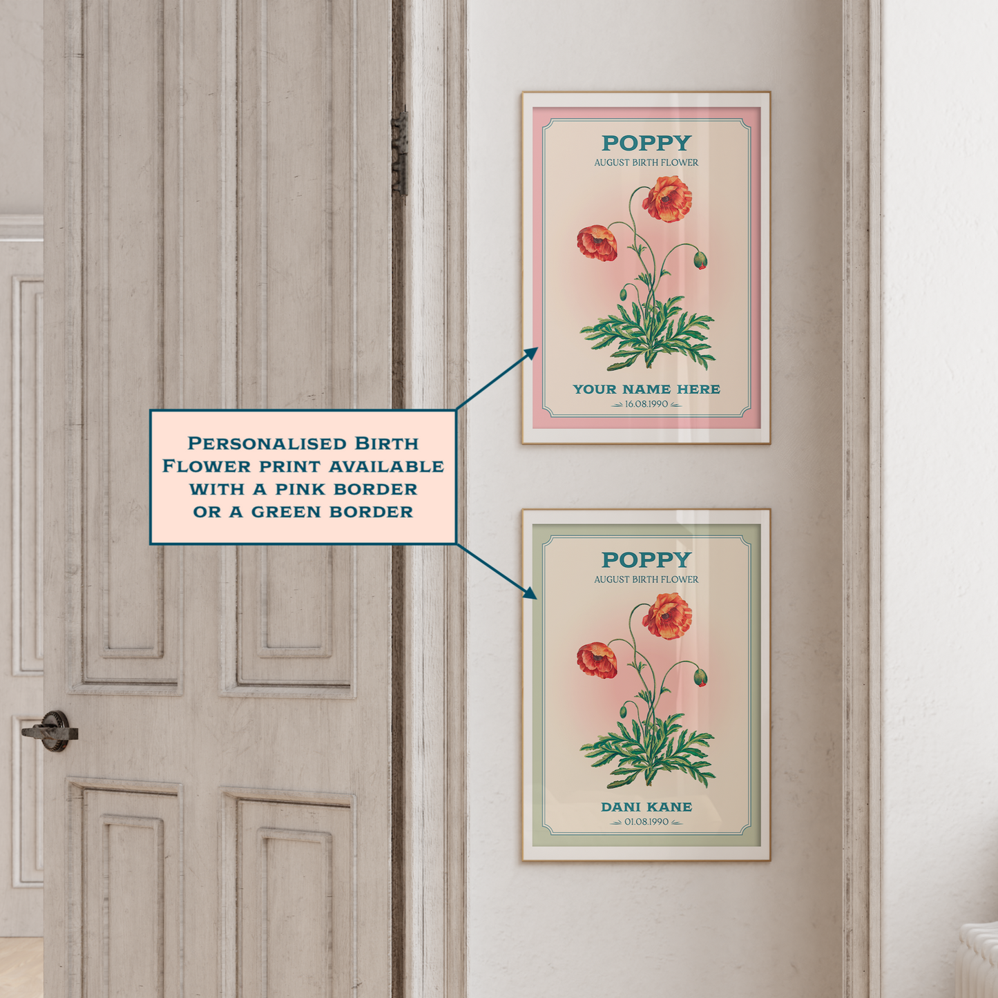 Personalised August Birth Flower Art Print – Poppy Print