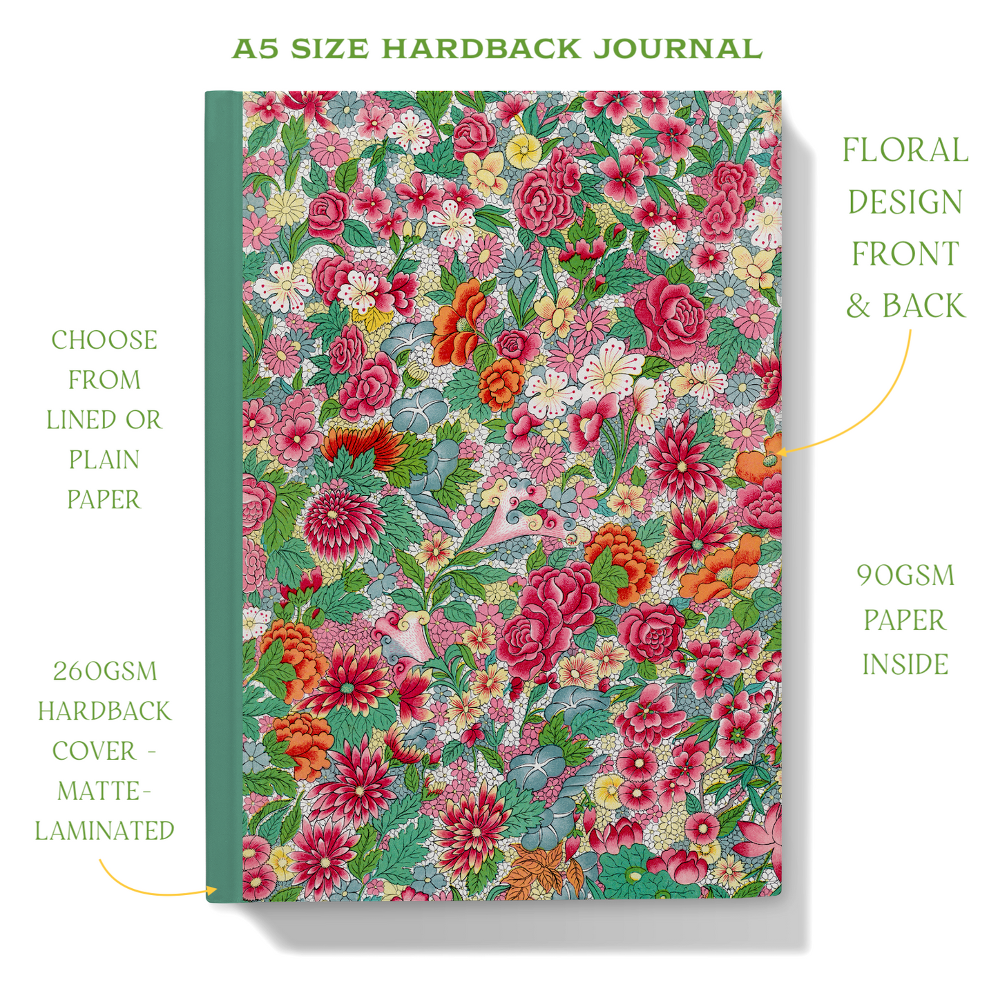 Wild Flower Notebook – Pale Green A5