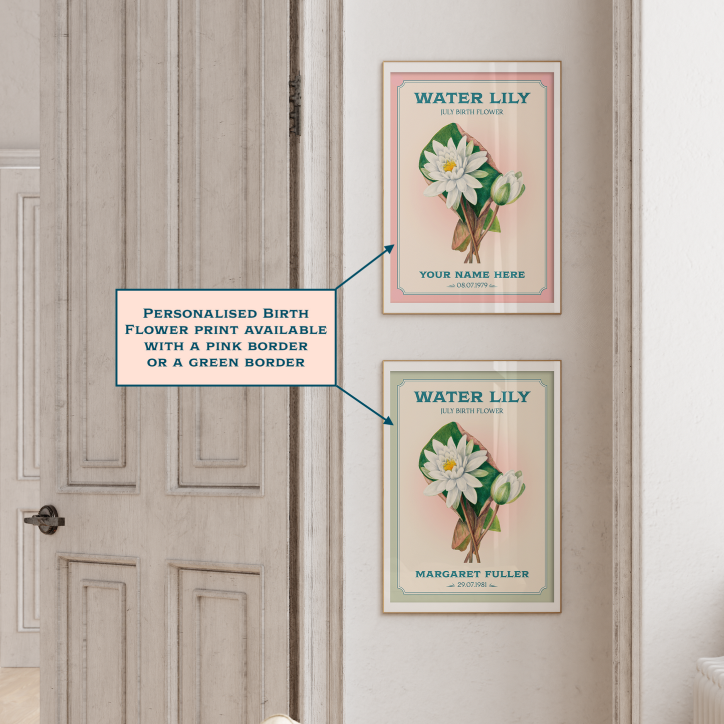 Personalised July Birth Flower Art Print – Water Lily Wall Art